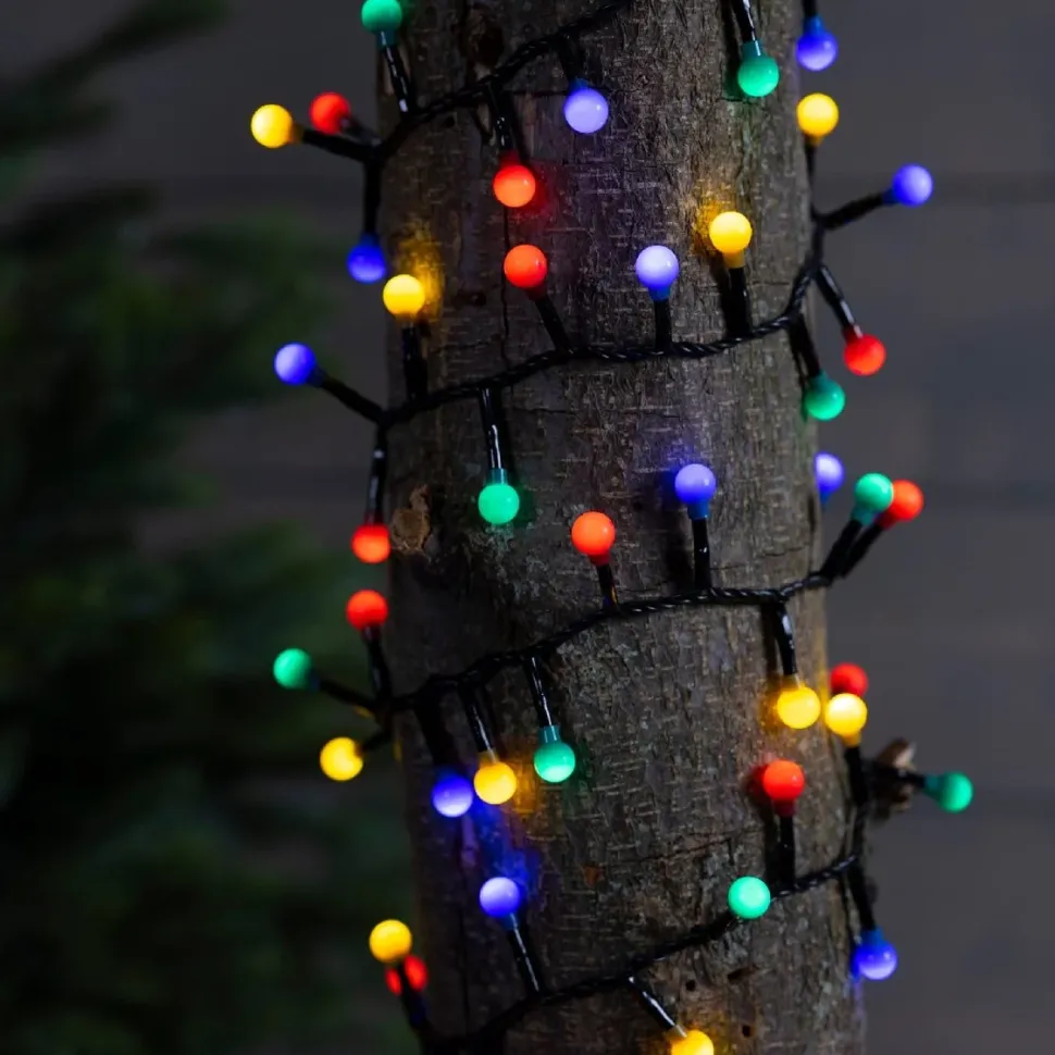 500 multicolor LED Christmas lights, int./ext., black wire, 36′