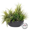 Arrangement extérieur artificiel, herbes et petites fleurs banches, 36 x 44″
