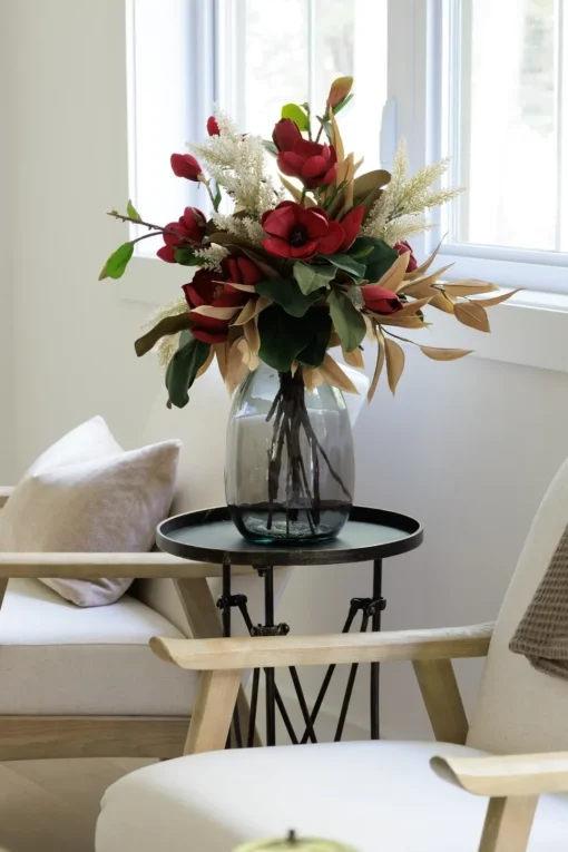 Artifical red magnolia flower with leaves