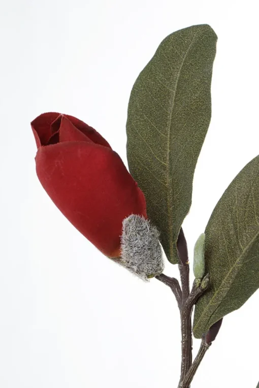 Artifical red magnolia flower with leaves