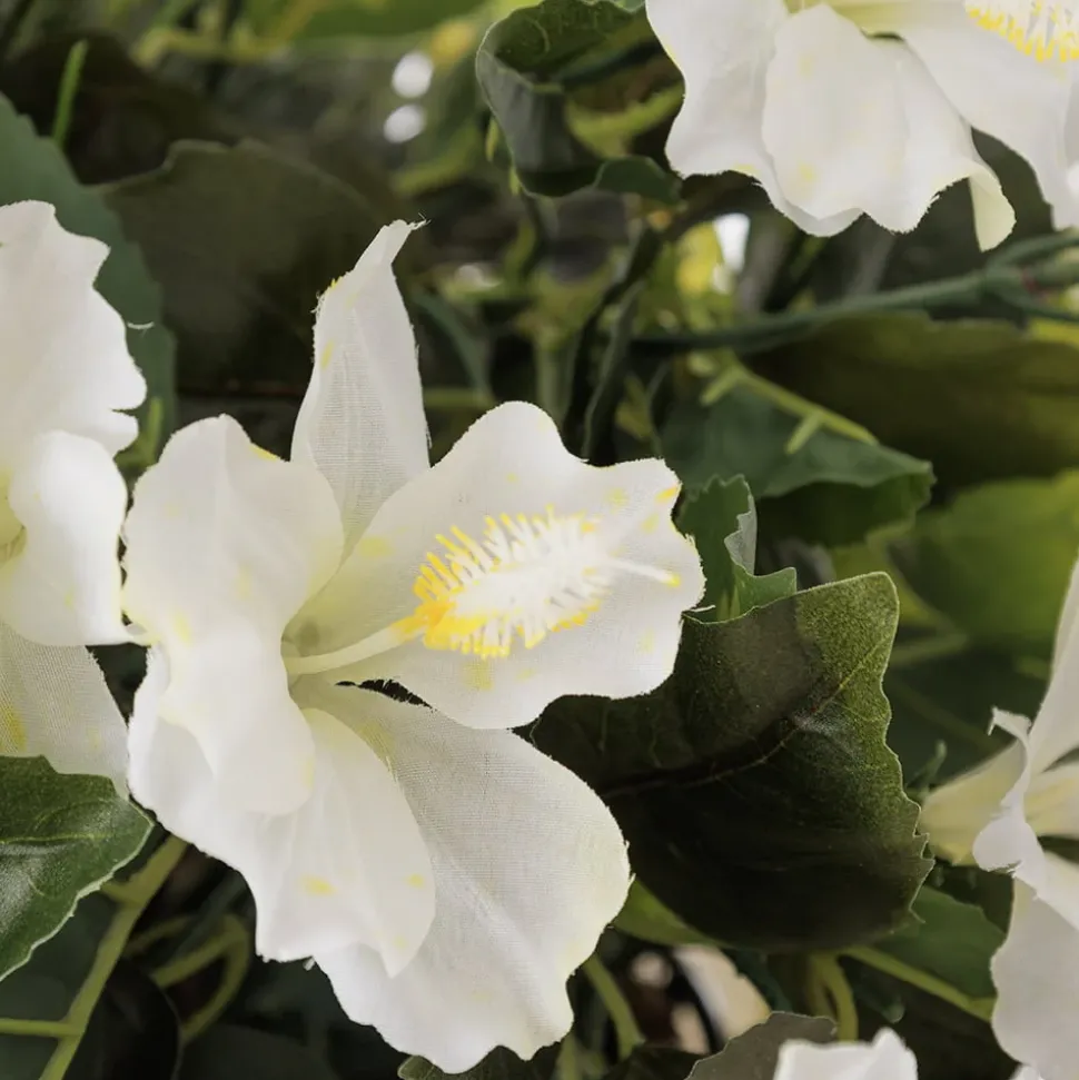 Artificial cycas and white hibiscus hanging arrangement, 36 x 22"