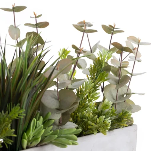 Artificial eucalyptus and grass centerpiece, 12 x 21"