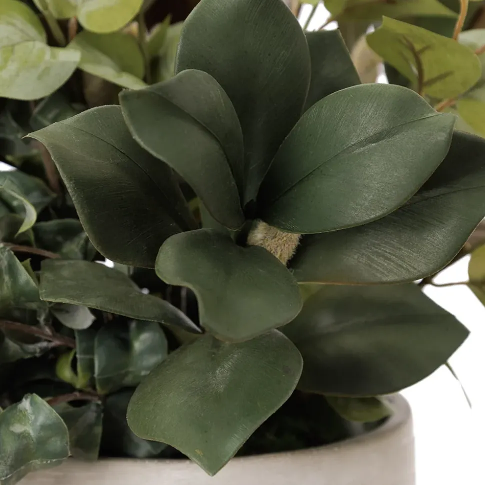 Artificial magnolia and eucalyptus centerpiece