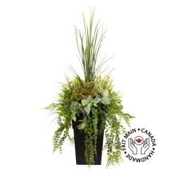 Artificial plant and orange flower outdoor planter, 55″