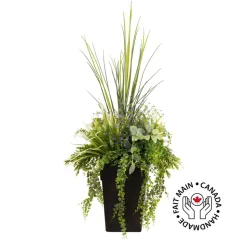 Artificial plant and purple flower outdoor planter, 55″
