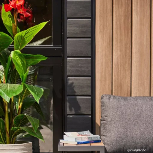 Artificial red outdoor canna in a grey terrazzo beige pot, 62"
