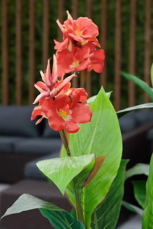 Artificial red potted outdoor canna, 62"