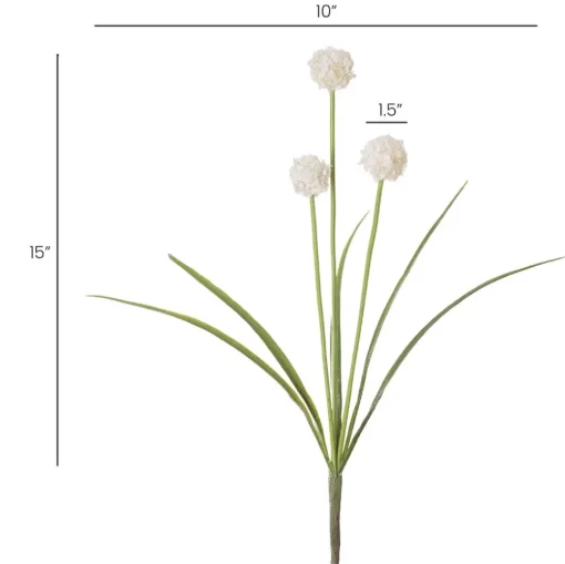 Artificial white allium flower bouquet, 21"
