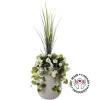Artificial white geranium in a grey terrazzo beige pot, 55"