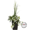 Artificial white hibiscus flowers and grass outdoor planter, 55″