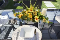 Artificial yellow hibiscus outdoor centerpiece, 14 x 20″