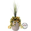 Artificial yellow hibiscus in a grey terrazzo beige pot, 55"