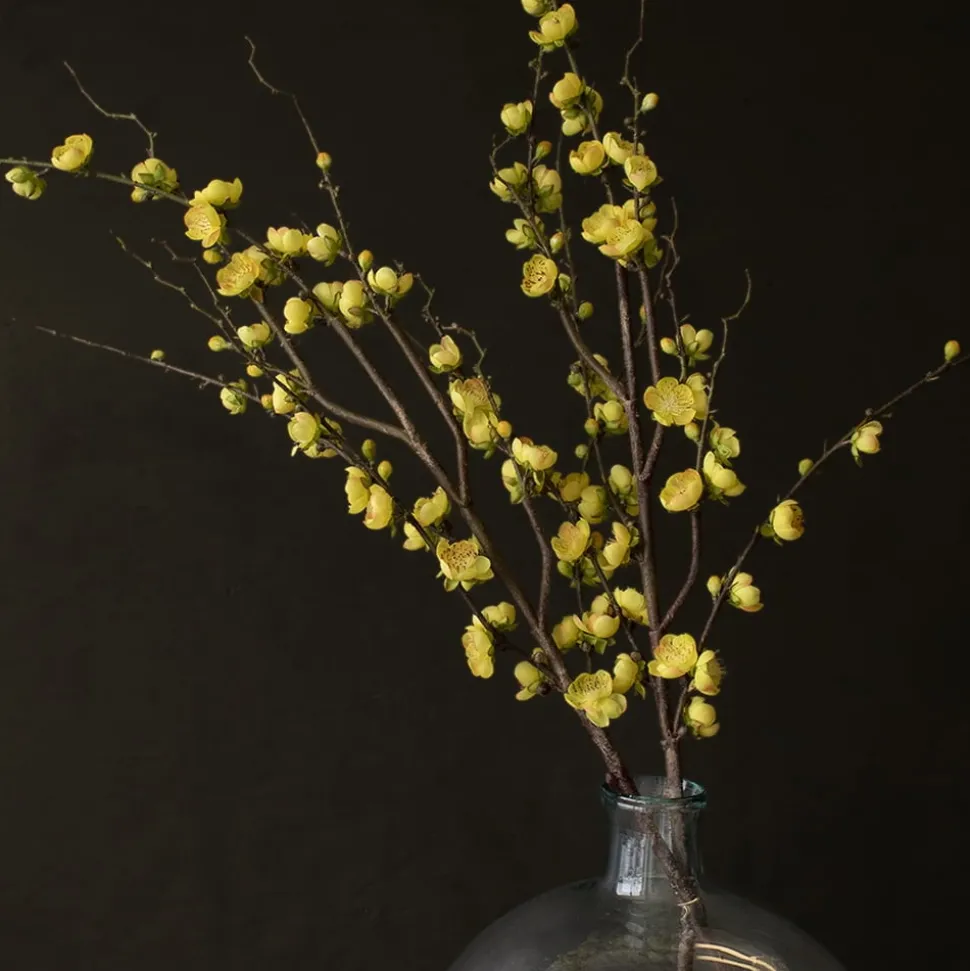 Artificial yellow plum blossom branch, 51"