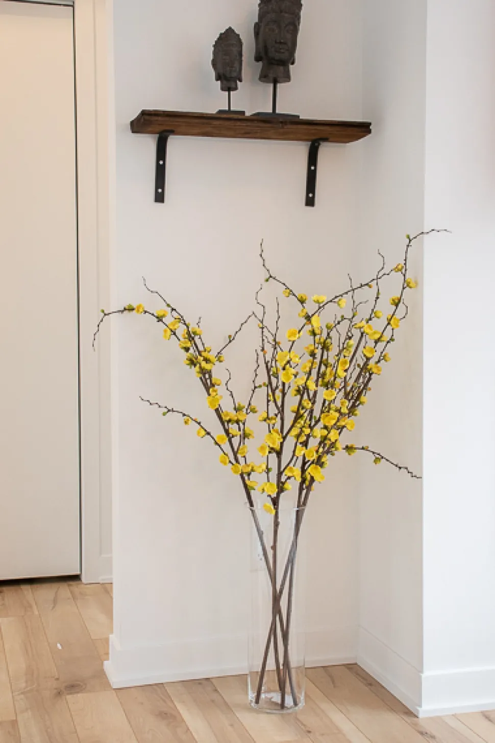 Artificial yellow plum blossom branch, 51"