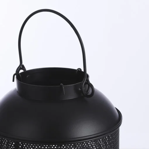 Black openwork metal tabletop lantern, 16 x 8"