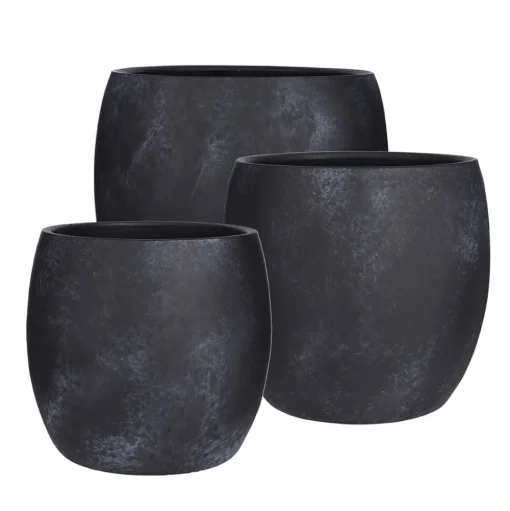 Black stone effect round pot