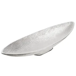 Bol décoratif oval argent en aluminium, 5 x 17,5″