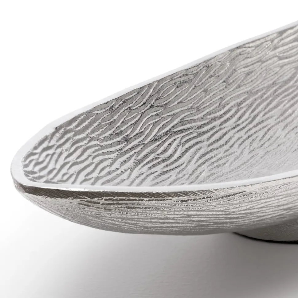 Bol décoratif oval argent en aluminium, 5 x 17,5″