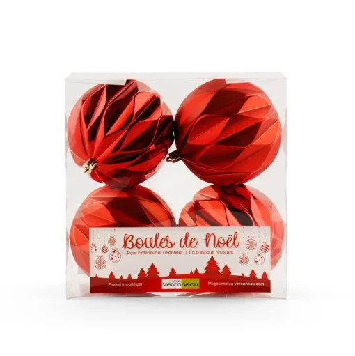 Boules de Noël rouges fini texturé, 4″