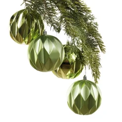 Boules de Noël vertes fini texturé, 4″