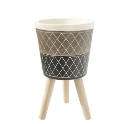 Brown and black patterned standing planter, 18 x 10"