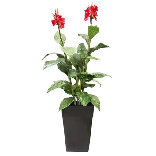 Canna rouge artificiel extérieur en pot, 62″