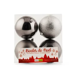 Charcoal grey Christmas baubles, 4″