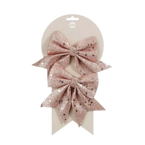 Christmas pink bows with silver sparkles, 5"