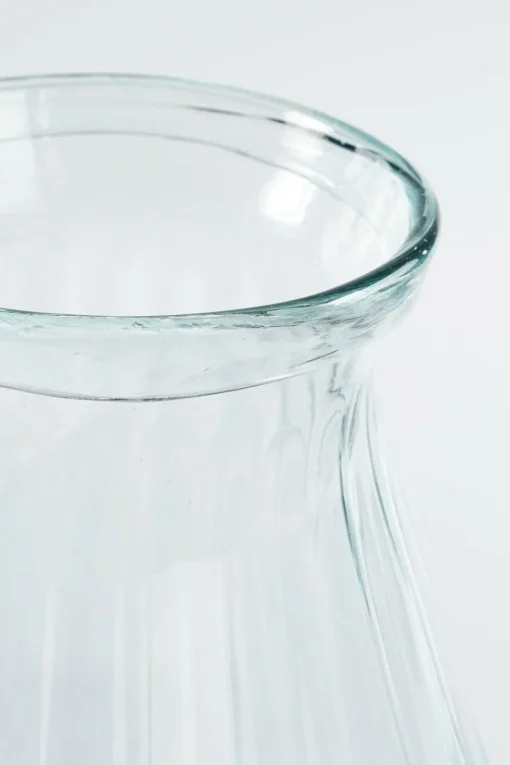 Clear ribbed recycled vase, 9 x 7"