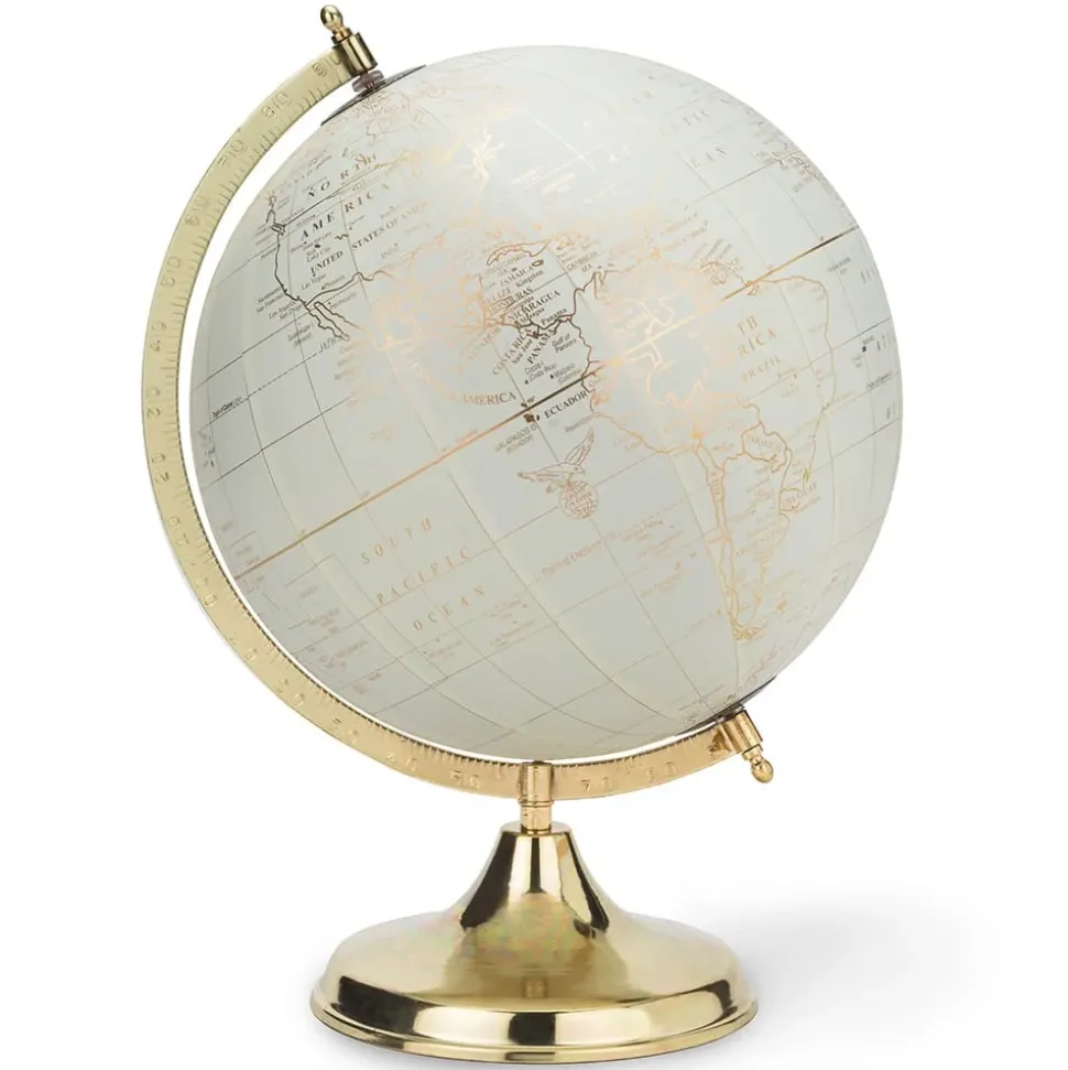 Cream earth globe on a gold stand, 12"
