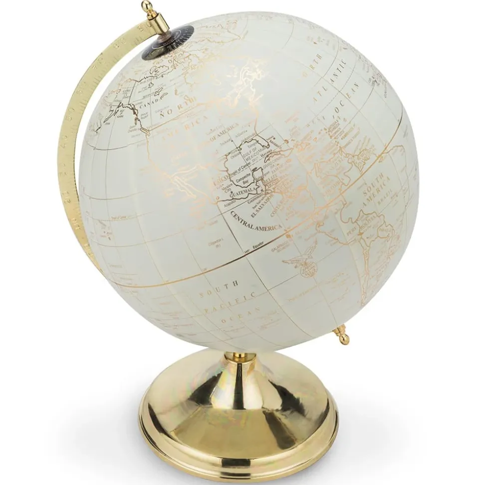 Cream earth globe on a gold stand, 12"