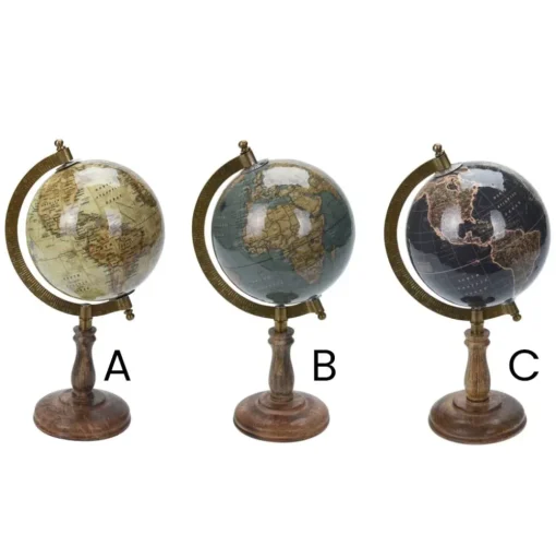 Earth globe on mango wood base, 11 x 6"