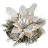 Flocked pine and poinsettia Christmas centerpiece, 10 x 16"