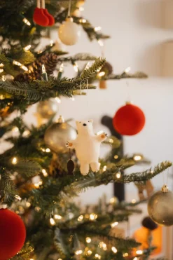 Glass flocked red ball ornament, 4