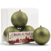 Glittery green Christmas balls, 4″