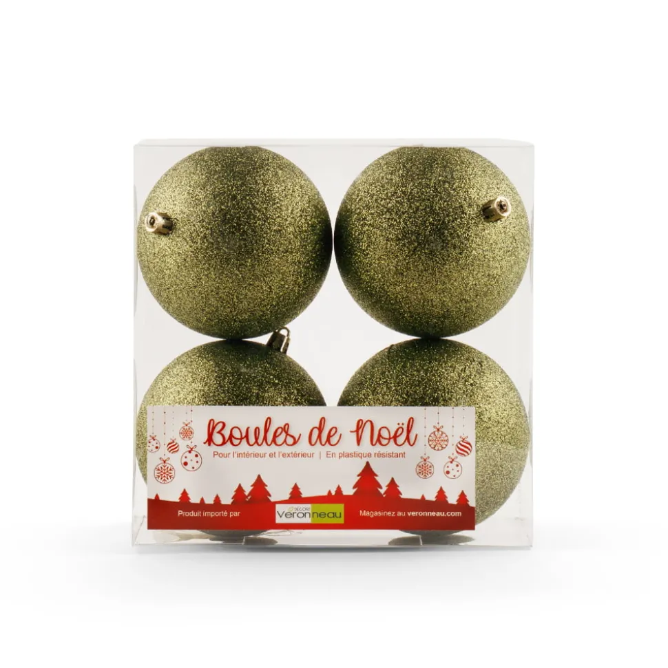 Glittery green Christmas balls, 4″
