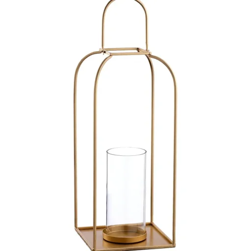 Gold steel pillar candleholder, 16"