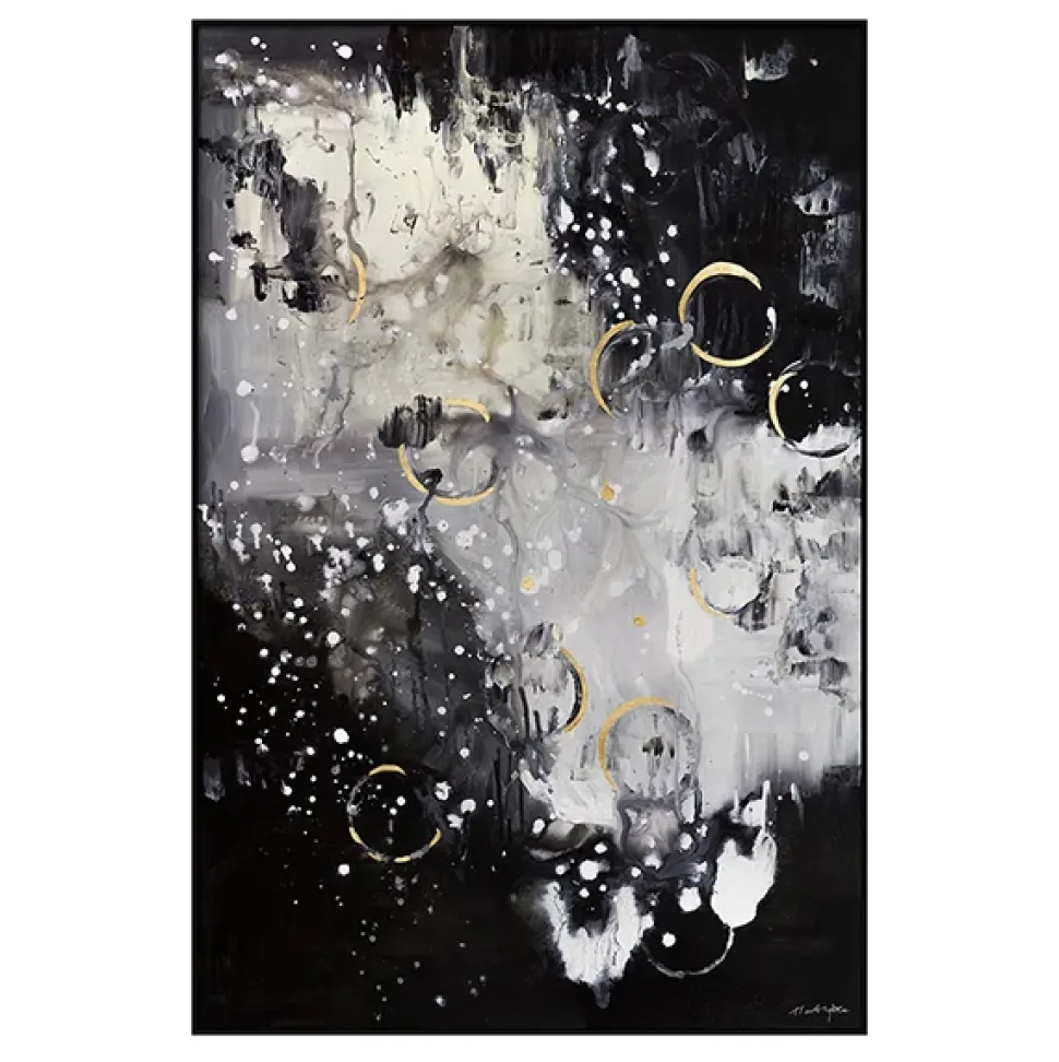 Golden bubbles abstract wall art, 32 x 47″
