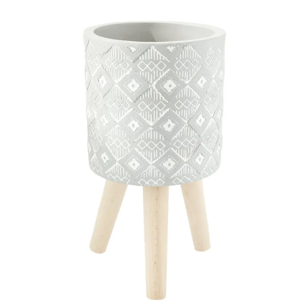 Grey patterned standing planter, 16 x 8,5"