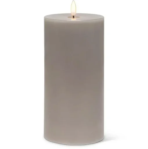 Grey wax LED candle, 8 x 4"