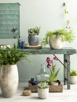 Handmade glossy grey terracotta planter