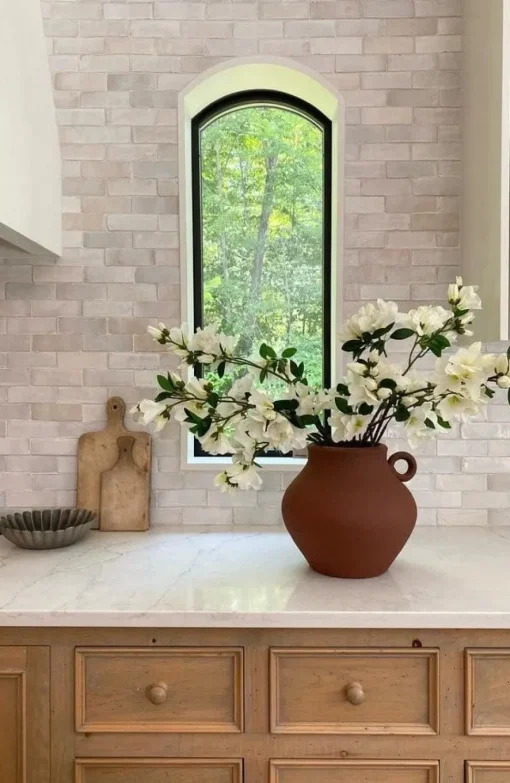 Handmade terracotta vase with handle, 11 x 12"