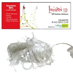 Indoor 100 LED string light, pure white, clear wire, 52.5′