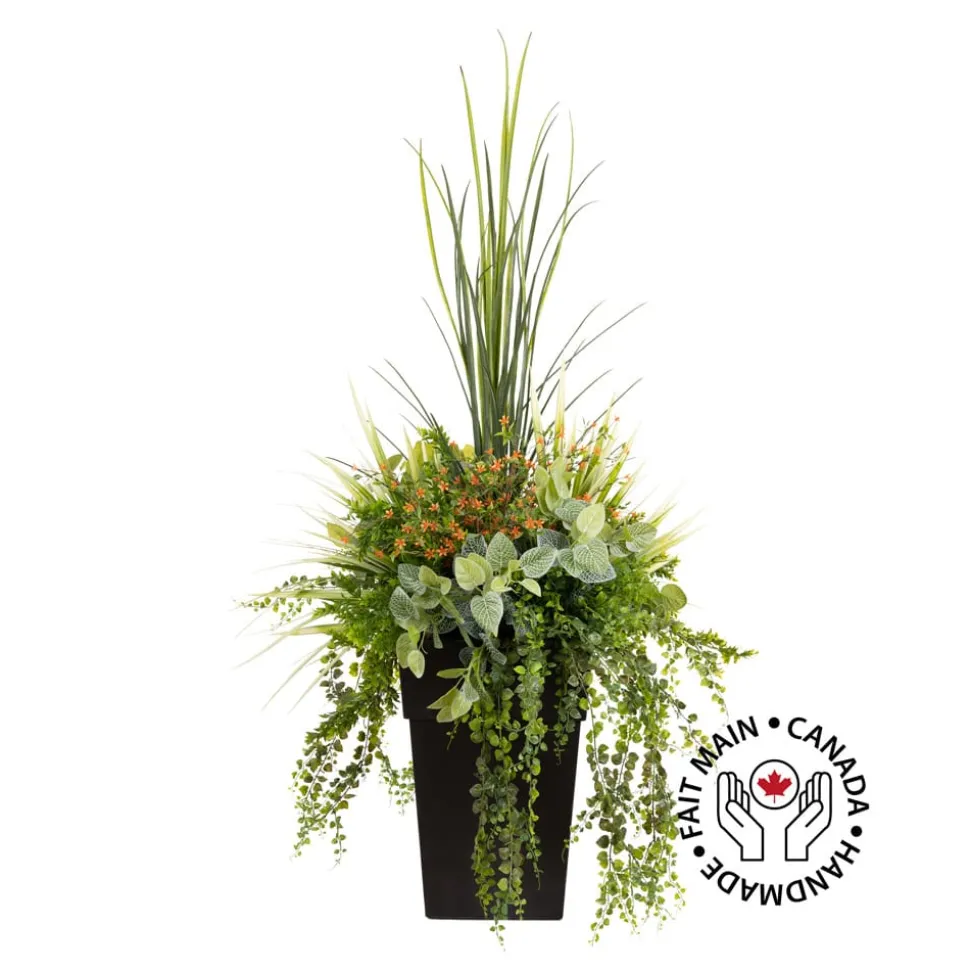 Jardinière extérieure de fleurs orange et plantes artificielles, 55″