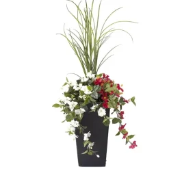 Jardinière extérieure d’hibiscus rouge et blanc artificiel, 55″