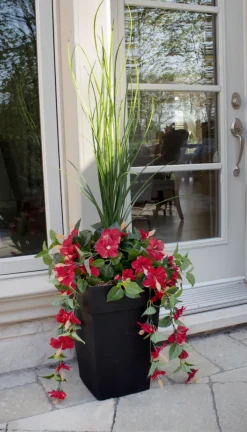 Jardinière extérieure d’hibiscus rouge et blanc artificiel, 55″