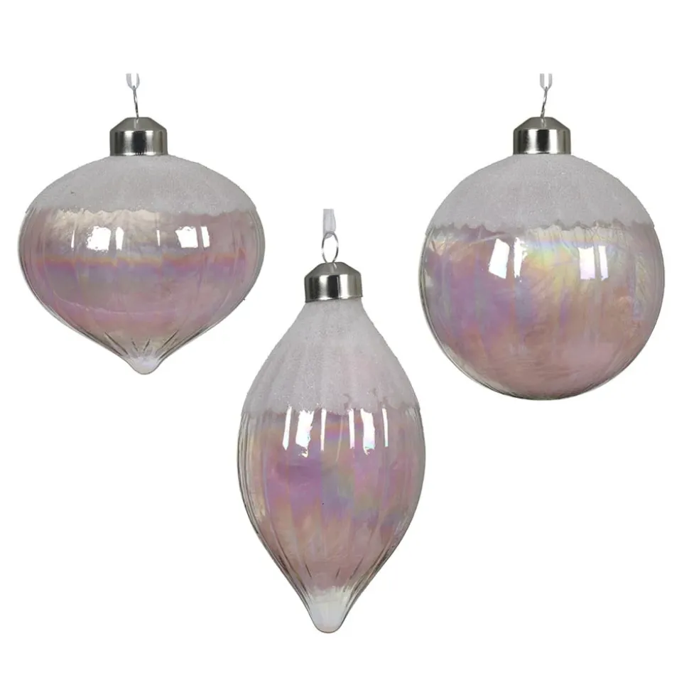 Light pink Christmas bauble with iridescent finish, 3"