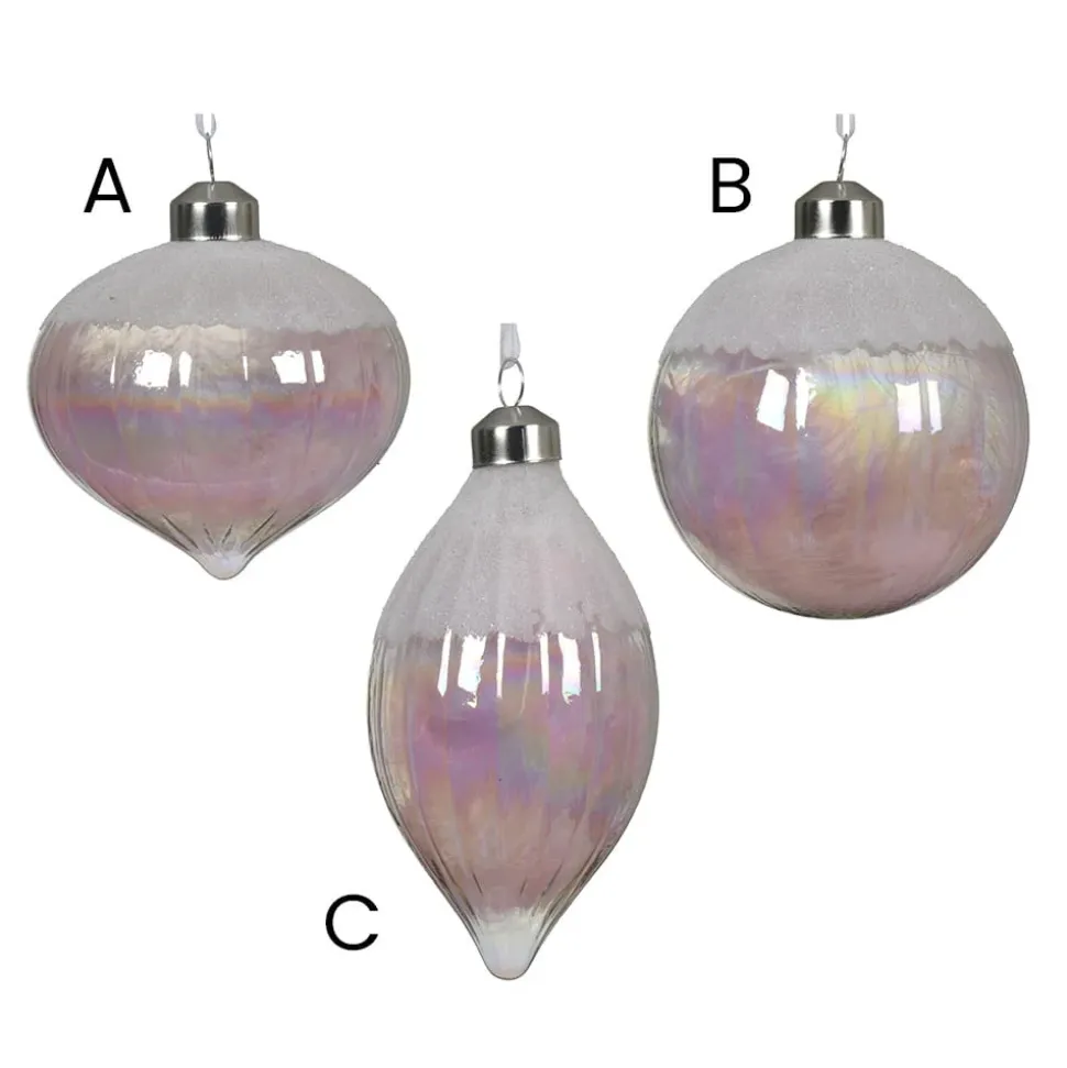 Light pink Christmas bauble with iridescent finish, 3"