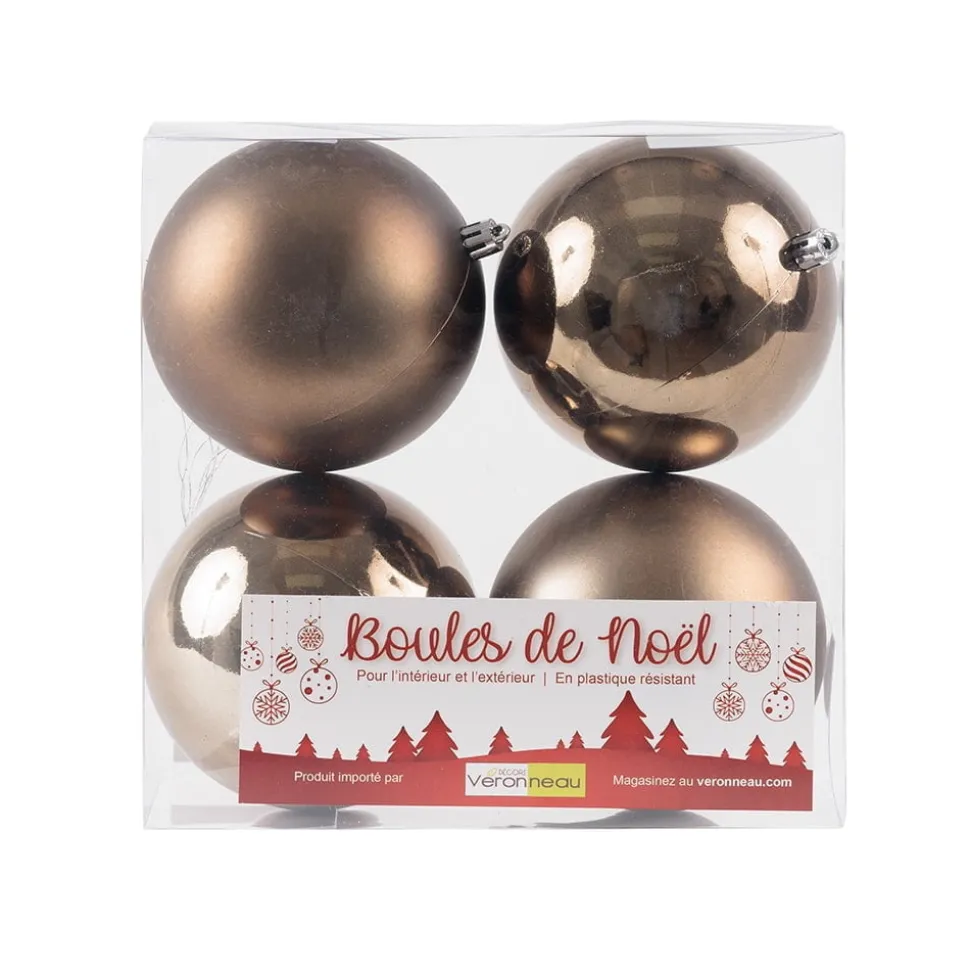 Matte and pearled bronze Christmas ball ornaments, 4"