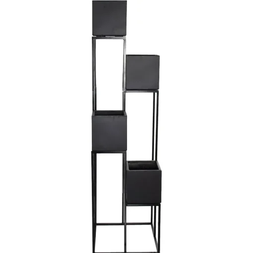 Metal plant stand with 4 pots, 73 x 20"